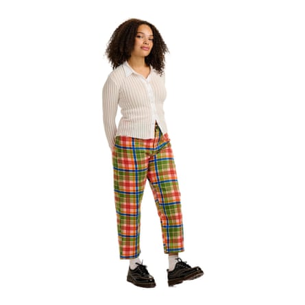 Lucy & Yak Drew Cropped Straight Leg Cotton Trousers in Kitchen Check