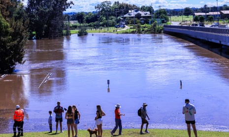 Waters rise at Windsor Bridge in Sydney’s west on Saturday.
