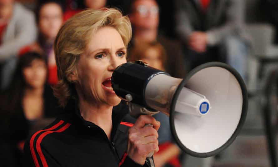 A still from Fox’s Glee shows Jane Lynch as cheerleading coach Sue Sylvester.