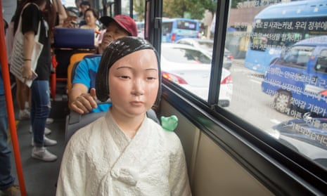 A ‘comfort woman’ statue installed on a bus in central Seoul, South Korea. 