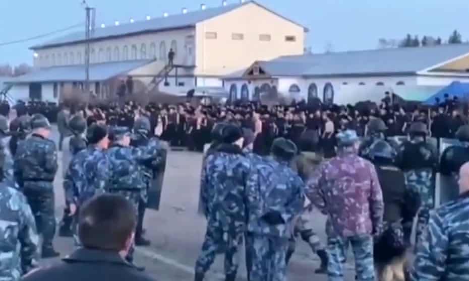 An Instagram video grab shows personnel and convicts at Angarsk’s prison shortly befoe fire broke out.