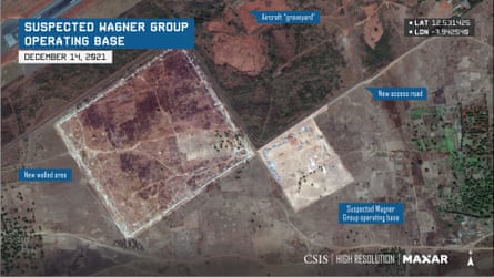 A satellite image showing a suspected Wagner Group operating base