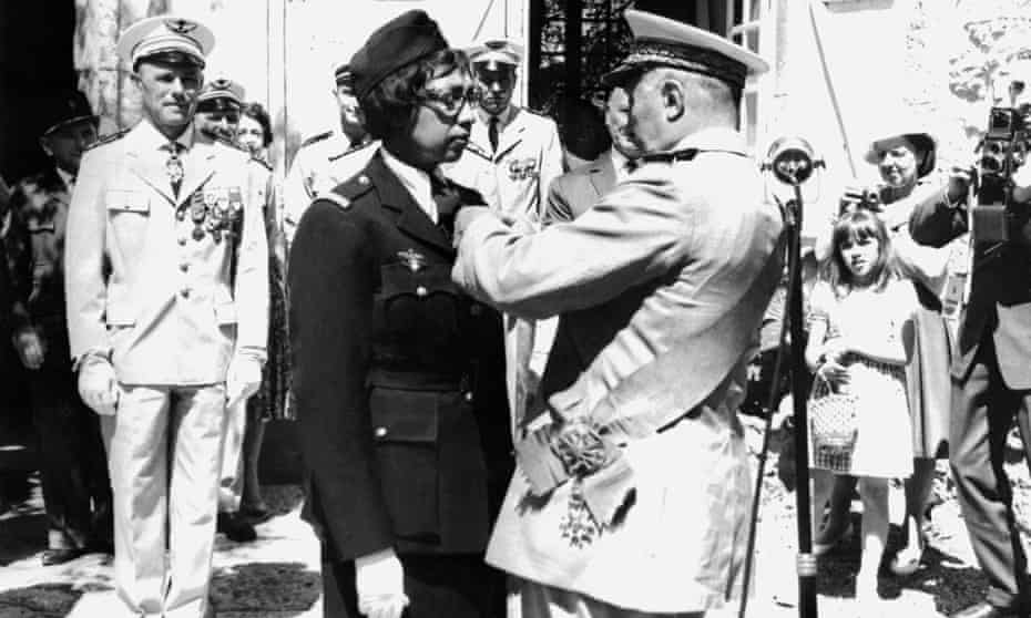 Franco-American entertainer Josephine Baker receiving the Légion d’honneur and the Croix de Guerre after the second world war.