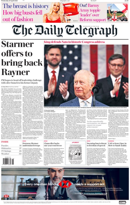 Front page of the Daily Telegraph