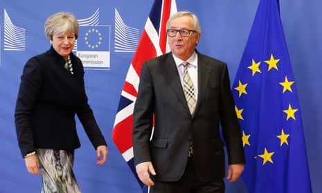 Theresa May and Jean-Claude Juncker, the EU commission president, in Brussels today. ‘The Brexit promised by May is almost certainly off the table.’