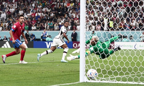 Serge Gnabry of Germany scores the opening goal of the game