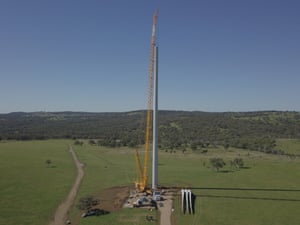 Construction of a wind turbine in northern NSW for Australia’s Project Sapphire project. Once built, this large scale farm will be the largest in NSW, providing enough clean energy to power 115,000 homes.