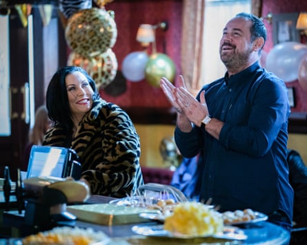 With Jessie Wallace in EastEnders, 2022, photographed at the bar of the Queen Vic pub