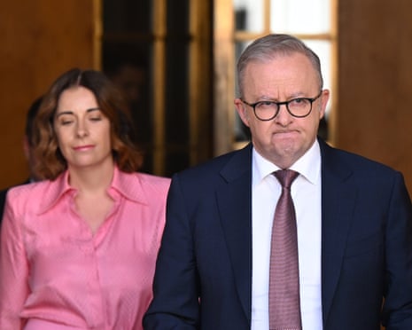 The prime minister, Anthony Albanese (right), and his communications minister, Anika Wells