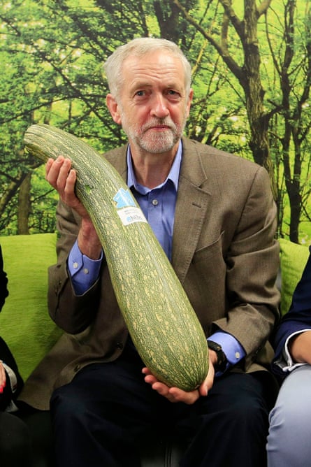 Jeremy Corbyn is presented with a marrow by a local shop at Labour party conference.