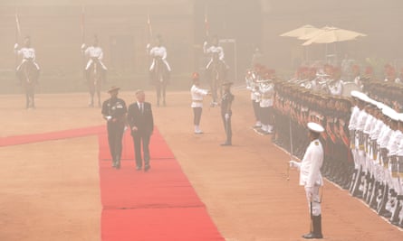 Belgium’s King Philippe inspects a military guard of honour at the Indian presidential palace in Delhi on Tuesday.