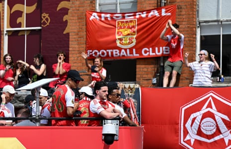 Declan Rice on the bus as it passes supporters