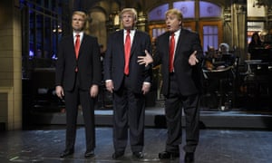 … Donald Trump (centre) guest hosts Saturday Night Live in 2015.