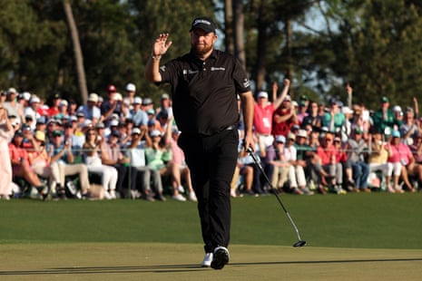 Shane Lowry of Ireland reacts after making birdie on the 18th green.