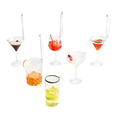 Next Set of 6 Multi Glass Cocktail Christmas Baubles