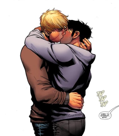 A fine artistic tradition … the illustration of Wiccan and Hulkling from Avengers: The Children’s Crusade.