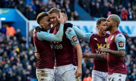Aston Villa’s Bjorn Engels celebrates scoring his side’s second goal.