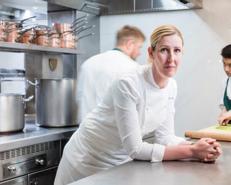 Clare Smyth. Photographed in the kitchen at Core Restaurant. London. Photograph by David Levene. 4/7/18