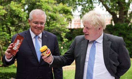 ‘Flabby chorus singers supporting the main turn’:  Australian prime minister Scott Morrison and Boris Johnson have joined forces with the US in the Aukus strategic defence pact