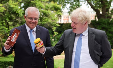 Boris Johnson with Australia’s prime minister Scott Morrison in the garden of No 10.
