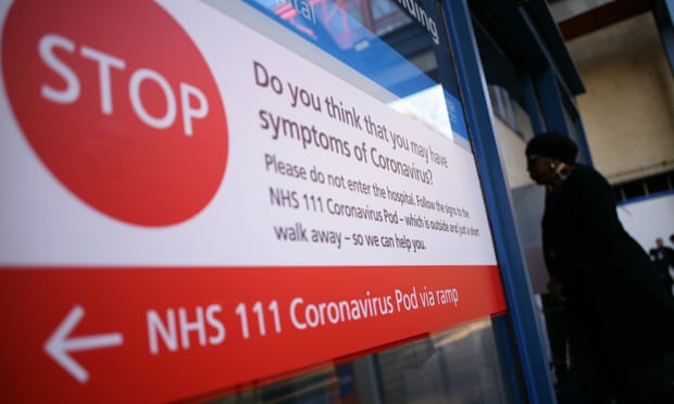 A coronavirus warning sign at St Mary’s hospital in London