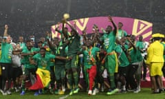 Senegal celebrate winning the Africa Cup of Nations for the first time after their victory over Egypt.