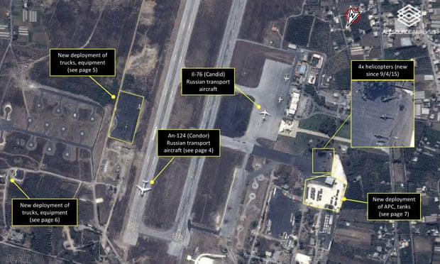 Satellite image from last week shows Russian aircraft and ground vehicles at air base in Latakia, Syria