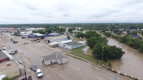 A drone view of a house swept down the road in San Angelo, Texas.