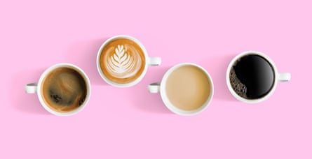 Overlooking coffee cups with different types of coffee