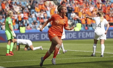 Jill Roord celebrates after scoring the Netherlands winner in their Women’s World Cup opener against New Zealand.