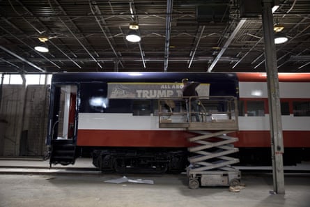 A worker refurbishes a passenger train car named the Trump Train. inLordstown on 15 October.