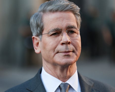 Scott Bessent speaking to the press on the day of US-China talks on trade and national security issues in Madrid on 15 September.