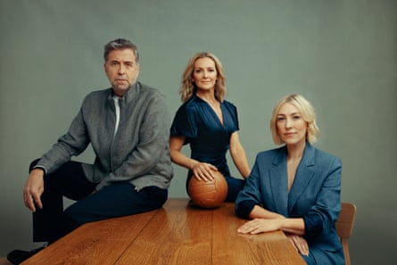 The BBC World Cup presenters Mark Chapman, Gabby Logan and Kelly Cates