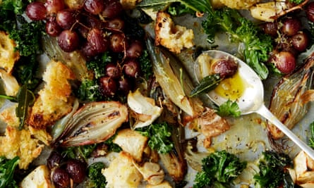 Anna Jones’s winter panzanella with grapes, winter greens and root vegetables
