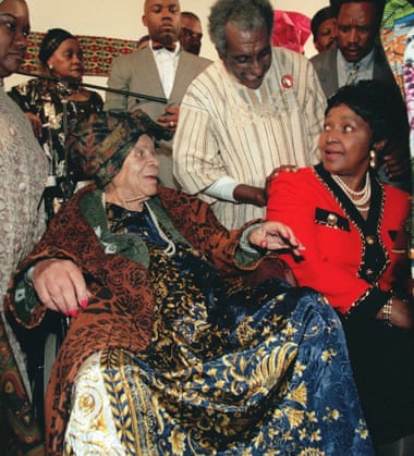 Audley ‘Queen Mother’ Moore in April 1996, pictured with Winnie Madikizela-Mandela, right, and the activist Kwame Toure, centre.