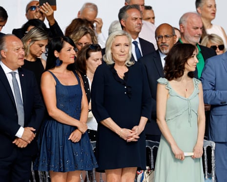 Rassemblement National (RN) parliamentary party leader Marine Le Pen and UDR’s MP Christelle D’Intorni attend at the annual Bastille Day military parade in Nice, France.
