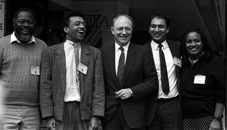 The first four MPs of colour – Bernie Grant, Paul Boateng, Keith Vaz and Abbott – with the Labour leader, Neil Kinnock, in 1987