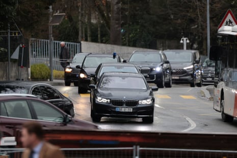 A motorcade lining a road.