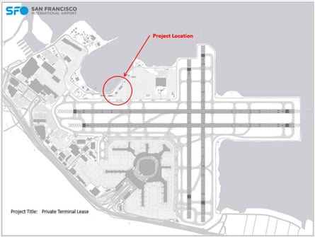 map with red circle marking project location at san francisco international airport