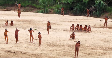 Members of the Mashco Piro Indigenous community, a reclusive tribe and one of the world’s most withdrawn, on the banks of the Las Piedras river.
