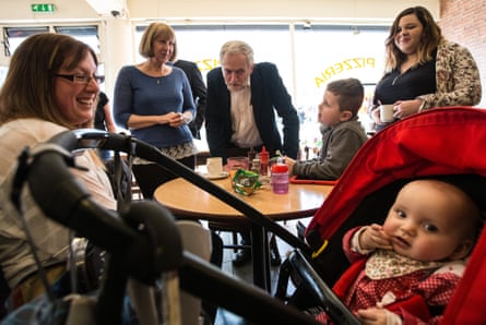 The Labour leader, Jeremy Corbyn, during a visit to a cafe on 5 April in Harlow, Essex