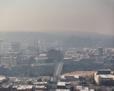A smoke-filled cityscape