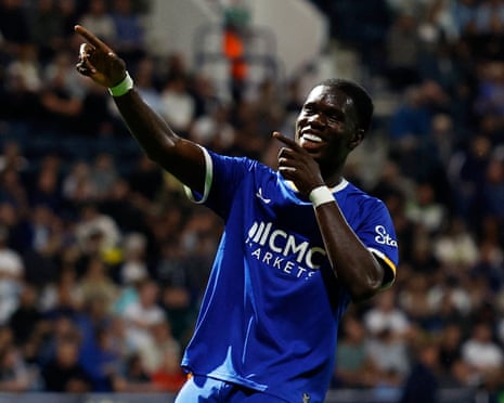 Thierno Barry celebrates scoring his, and Everton’s, second goal.