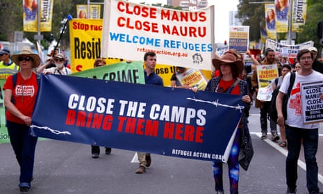Refugee advocates protest in Sydney against the treatment of asylum seekers in Australia’s offshore detention centres.
