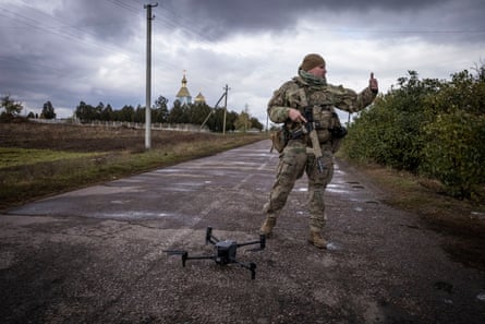 Ivan prepares a drone for a reconnaissance mission.