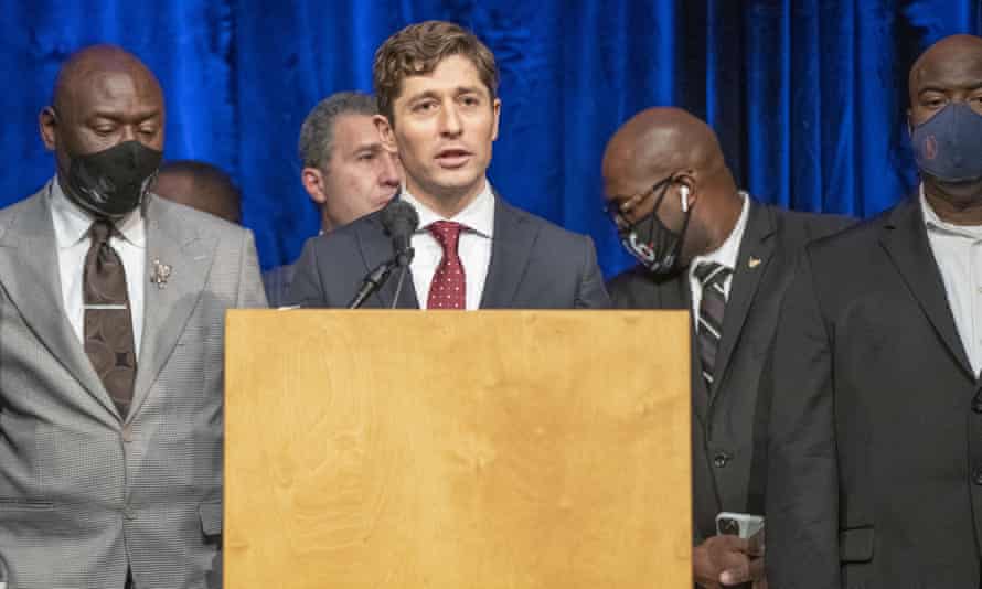 Minneapolis Mayor Jacob Frey speaks during a recent press conference after the Minneapolis City Council approve a 27 million dollar settlement with the Floyd family.
