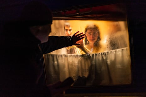 An emotional goodbye at a train station, Odesa, Ukraine