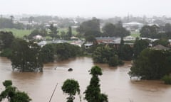 The flooded Macleay River in Kempsey on the mid-north west coast of NSW which has been hit by multiple disasters. 
