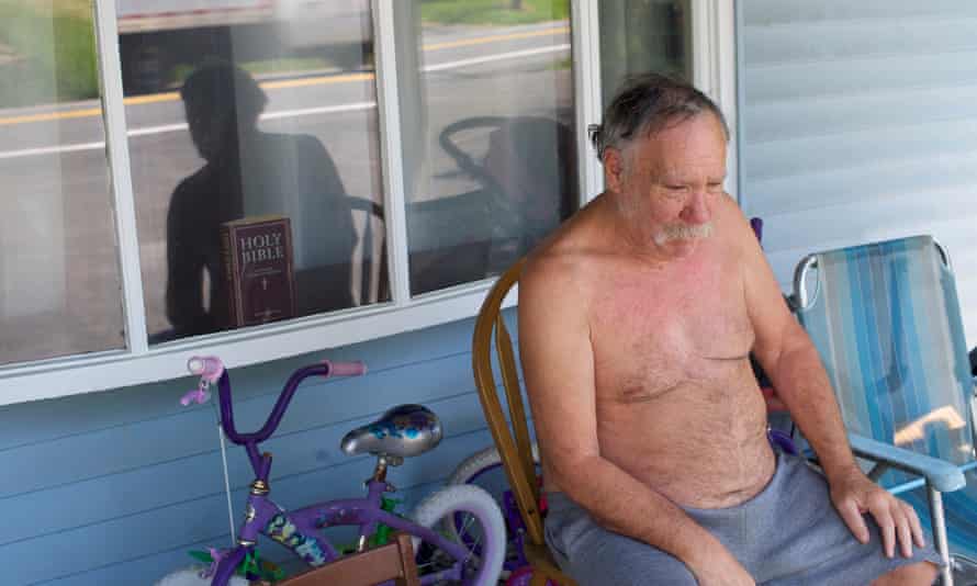 Northampton County resident Russell Frantz cools off on the porch.