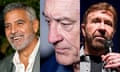 a composite image of George Clooney, Robert De Niro and Chuck Norris